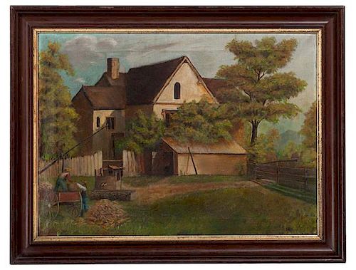 Folk Art Painting of a Farmhouse 