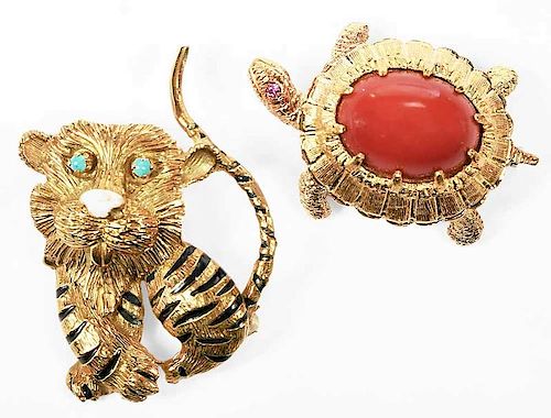 Two 18kt. Animal Brooches
