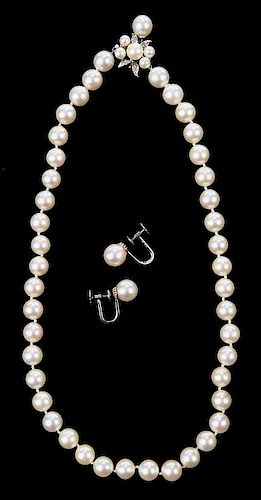14kt. Pearl Necklace & Earclip Set