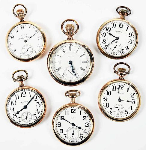 Six Gold Plated Pocket Watches