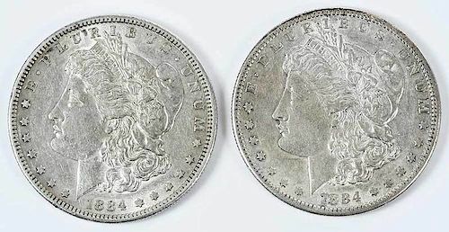 Two 1884-S Morgan Dollars