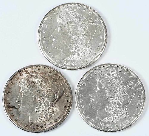 Three High Grade 1881-S Morgan Dollars