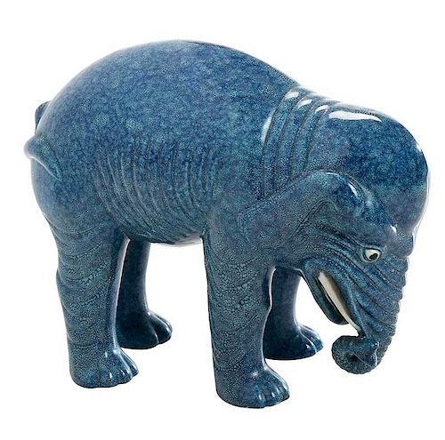 Blue Chinese Export Porcelain Elephant