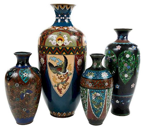 Four Japanese Cloisonne Vases