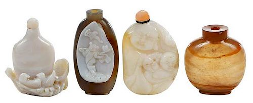Four Chinese Carved Stone Snuff Bottles