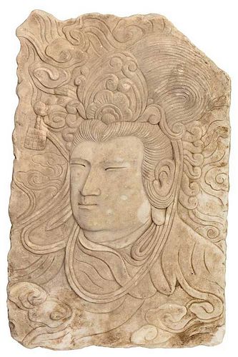 Chinese Carved Marble Relief Plaque of Quanyin