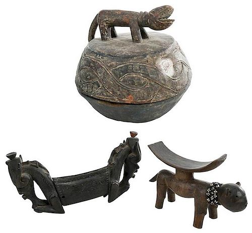 African Divination Bowl and Two Head Rests