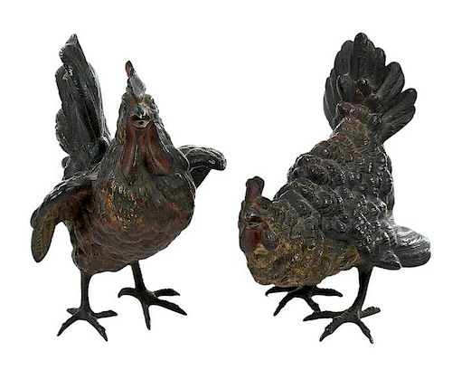 Two Austrian Cold Painted Bronze Chickens