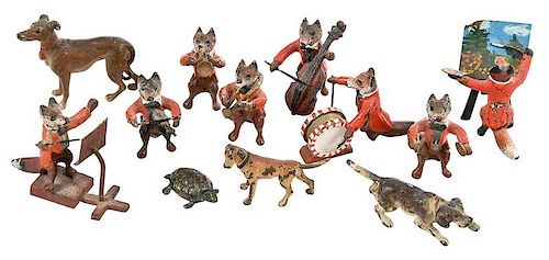 12 Cold Painted Miniature Bronze Animal Figures