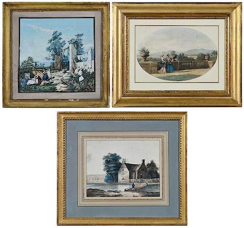 Three Figural British and French Watercolors