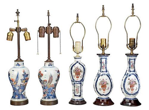 Five Chinese Porcelain Vases Mounted as Lamps