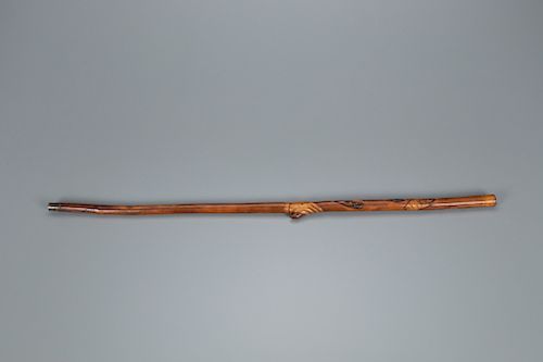 Cane Carved with a Hand, Snake, and Banner 
