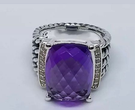David Yurman Wheaton Amethyst Diamond Ring  Sz 6