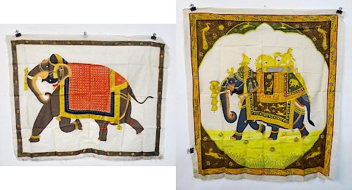2 INDIAN ELEPHANTS ON TEXTILE