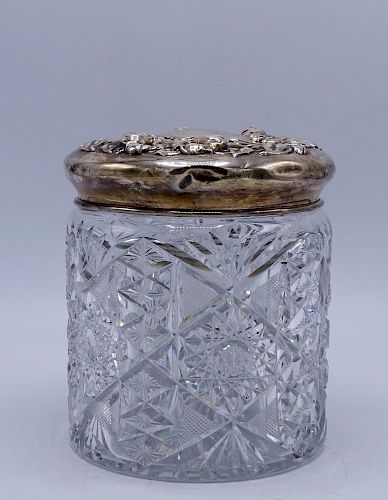 STERLING SILVER & CUT CRYSTAL BISCUIT JAR WITH DENTS 