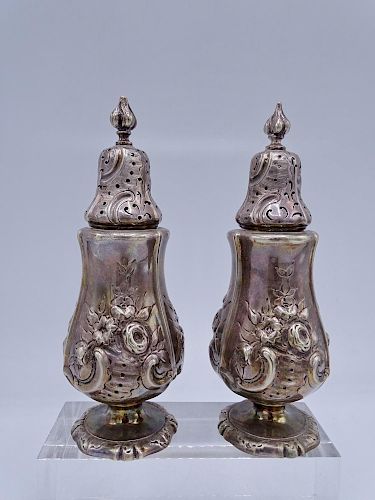 PR. STERLING SILVER REPOUSSE SALT & PEPPER SHAKERS