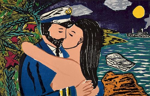 Richard Bosman "South Seas Kiss" Woodcut, Signed Edition