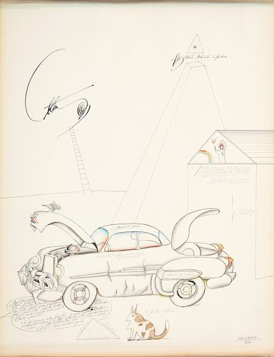 Saul Steinberg Pastel & Ink Drawing
