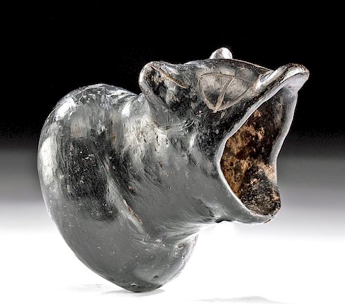 Olmec Ceramic Beaker of Howling Coyote w/ Black Glaze