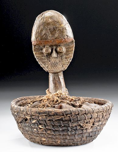 20th C. African Kota Mahongwe Wooden Reliquary Basket
