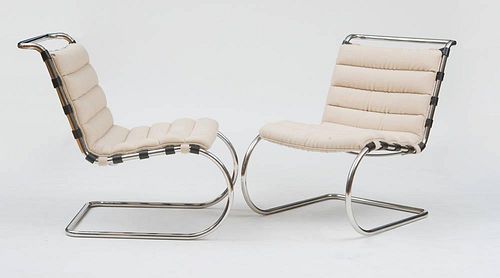 PAIR OF LOUNGE CHAIRS, MIES VAN DER ROHE, MR", KNOLL, 1985"