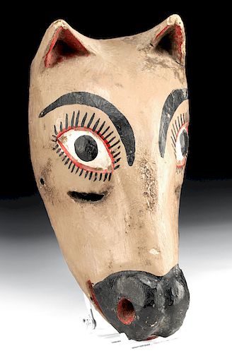 20th C. Mexican Painted Wood Horse Mask