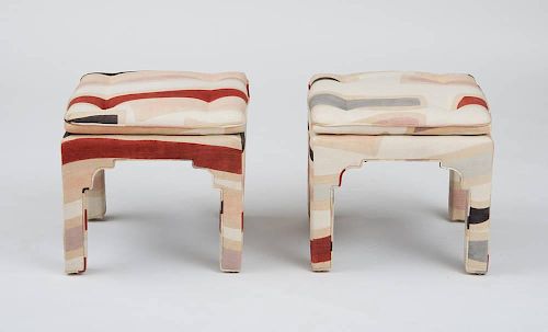 PAIR OF UPHOLSTERED STOOLS, 1980's