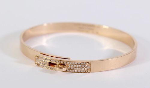 Hermes Kelly SH 18K Rose Gold Diamond Bracelet 22G