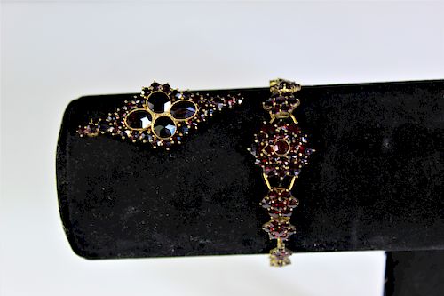 Antique Garnet Bracelet and Pin Brooch