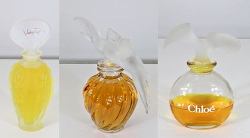 (3) Hand Blown Glass Designer Perfume Bottles