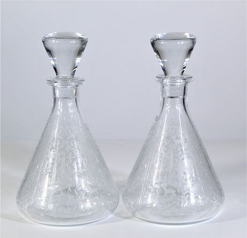 Baccarat Etched Hunting Scene Decanters