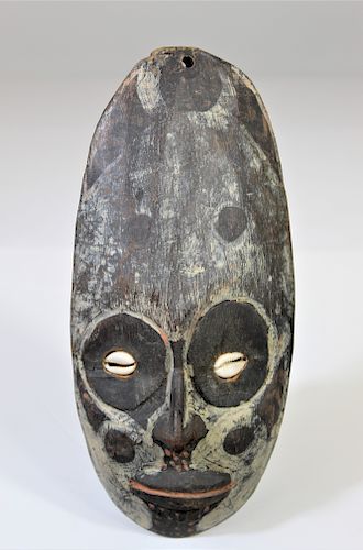 African Tribal Wooden Carving Mask w Shell Eyes