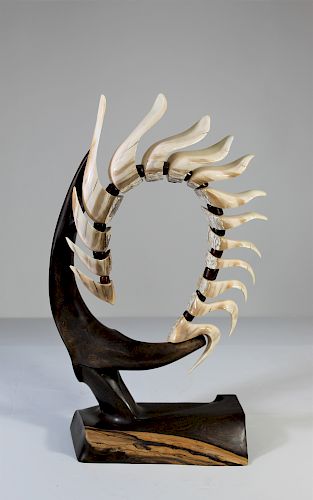 David Present Mastodon & Walrus Tusk Sculpture
