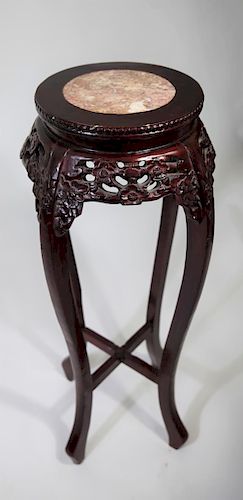 Tall Chinese Carved Fern Stand, Marble Top Insert