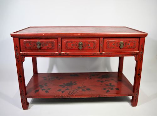 Chinese Red Lacquer Console Table