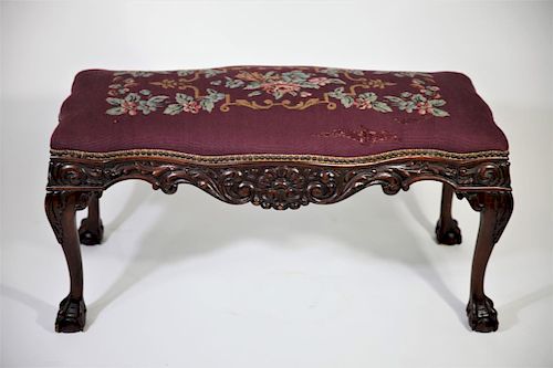 Carved Needlepoint Bench with Clawfoot