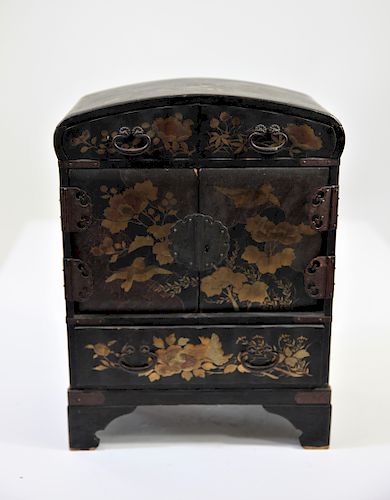 Antique Chinese Black Lacquer Jewelry Cabinet