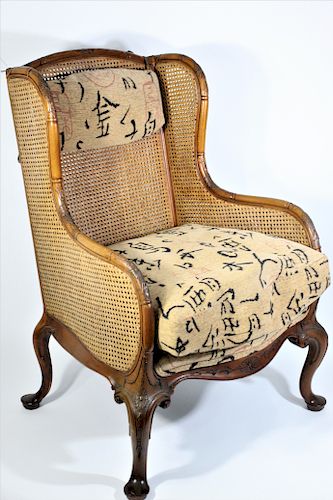 French Wooden & Cane Arm Chair