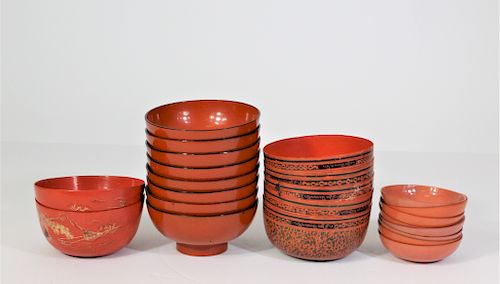 Chinese Finger Bowls, Red & Black Laquer