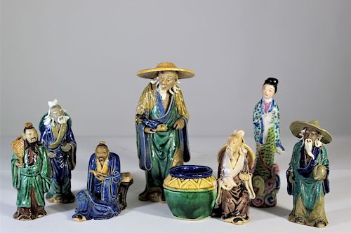 Six Chinese Mudmen and One Geisha Figure