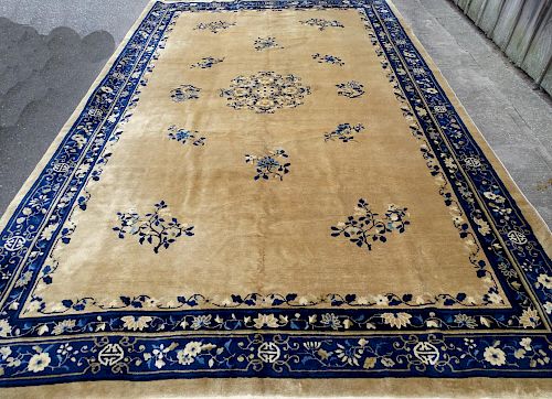 CHINESE GOLD & BLUE RUG 14' 3" X 9' 1"