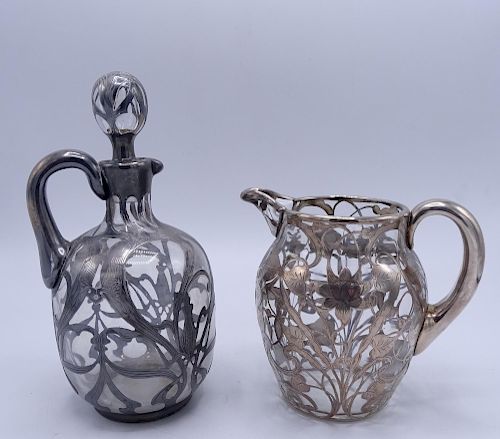 2 STERLING SILVER OVERLAY PITCHERS (AS IS) 9"H TALLEST