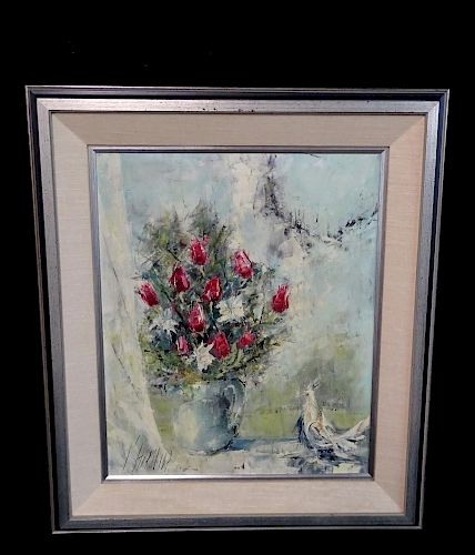 OIL ON CANVAS FLORAL STILL LIFE SGN. L'HERITIER