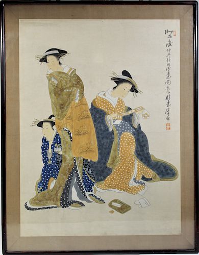 Japanese Painting on Paper, Three Geishas