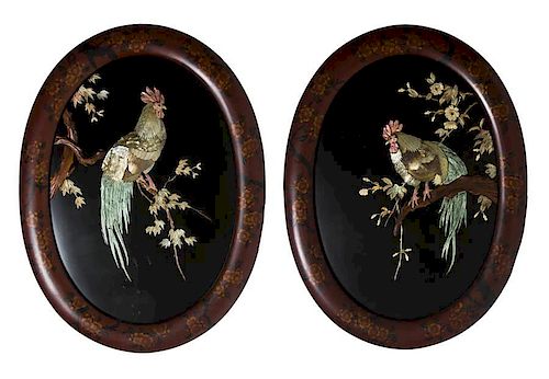 Pair of Asian Framed Birds