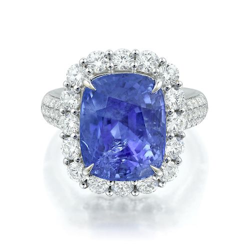 11.21-Carat Burmese Unheated Sapphire and Diamond Ring