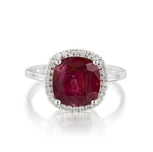 3.17-carat Burmese Unheated Ruby and Diamond Ring