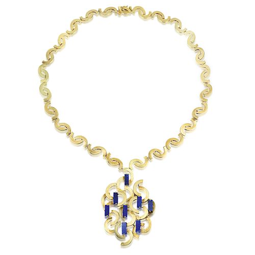 Lapis Lazuli Large Oblong Pendant Necklace
