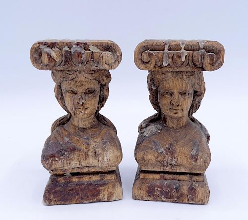 FIGURAL CARVED WOOD SMALL PEDESTALS