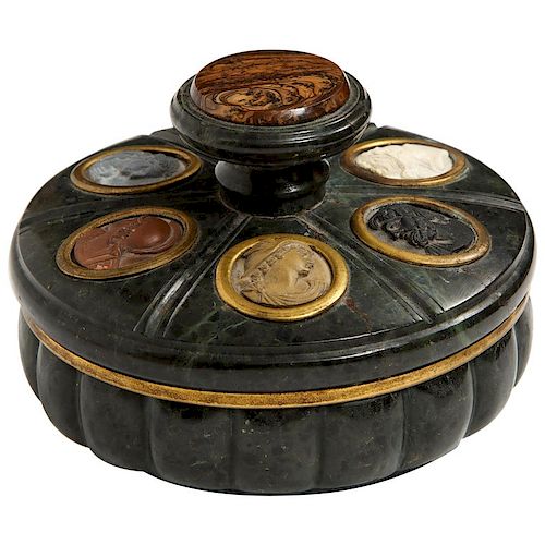Antique Italian Grand Tour Green Marble Inkwell, Naples, 1860